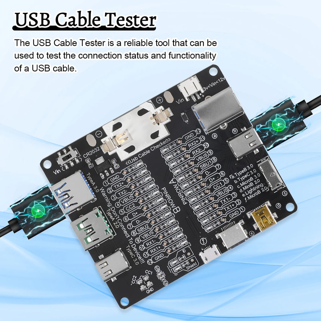 Black Cable Checker Test Board LED Indicators For Data Line Testing USB Line Data Line Test Board Without Shell