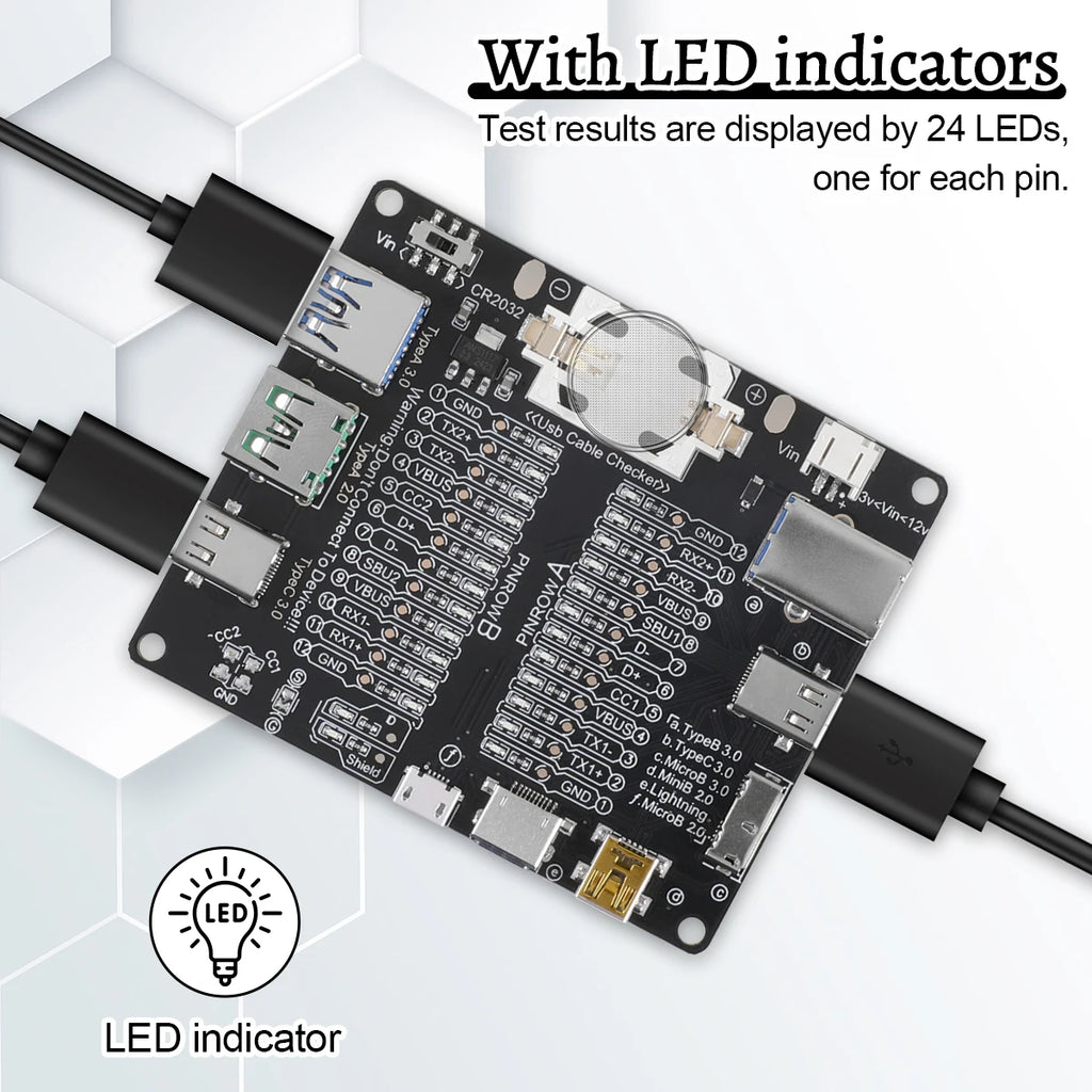 Black Cable Checker Test Board LED Indicators For Data Line Testing USB Line Data Line Test Board Without Shell