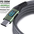 100W USB-C to USB-C Cable – PD 5A Fast Charging, LED Display, Nylon Braided for iPhone 16/15, MacBook & iPad