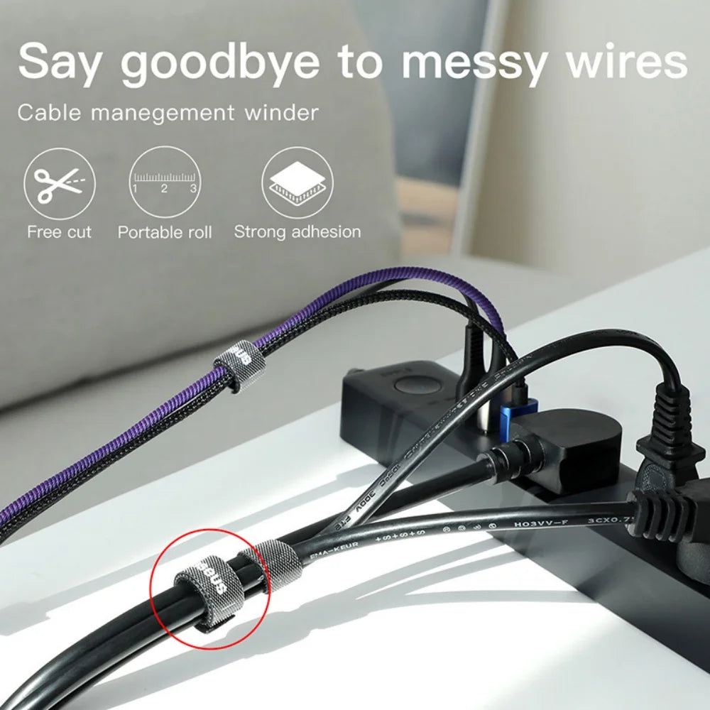 Baseus Velcro Cable Straps — Reusable Nylon Cable Ties & Organizer Clips