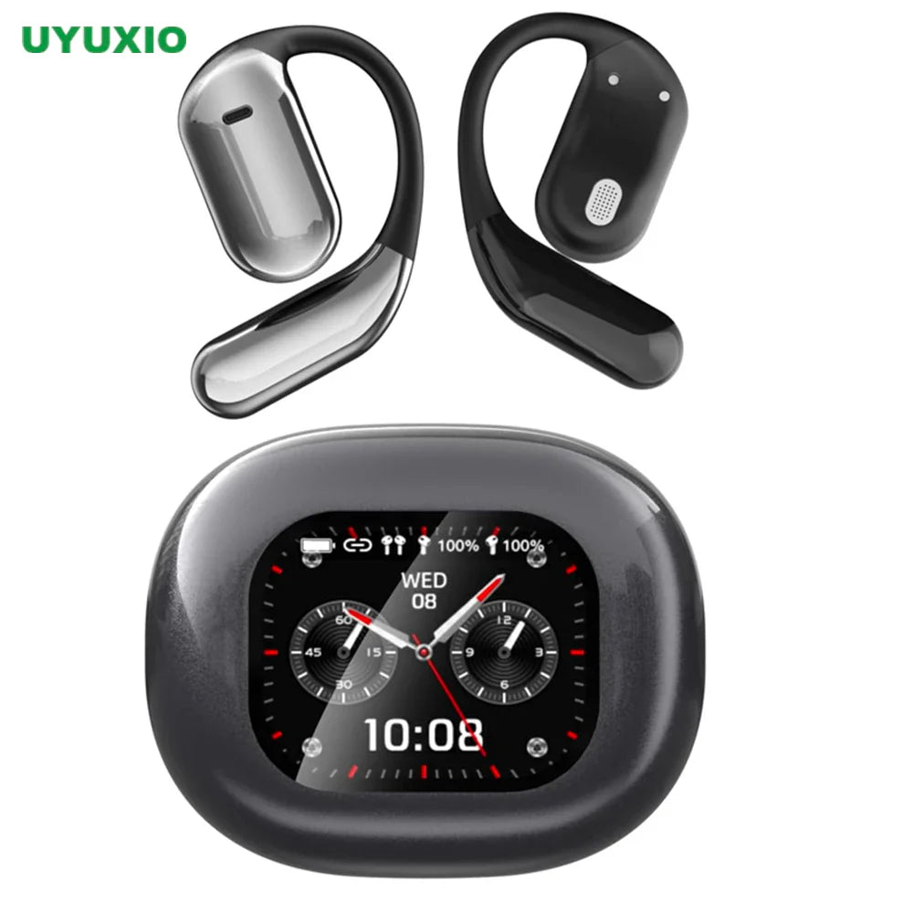 UYUXIO AI Translation Earbuds — Real-Time 144 Languages, LCD Screen, Open-Ear ANC