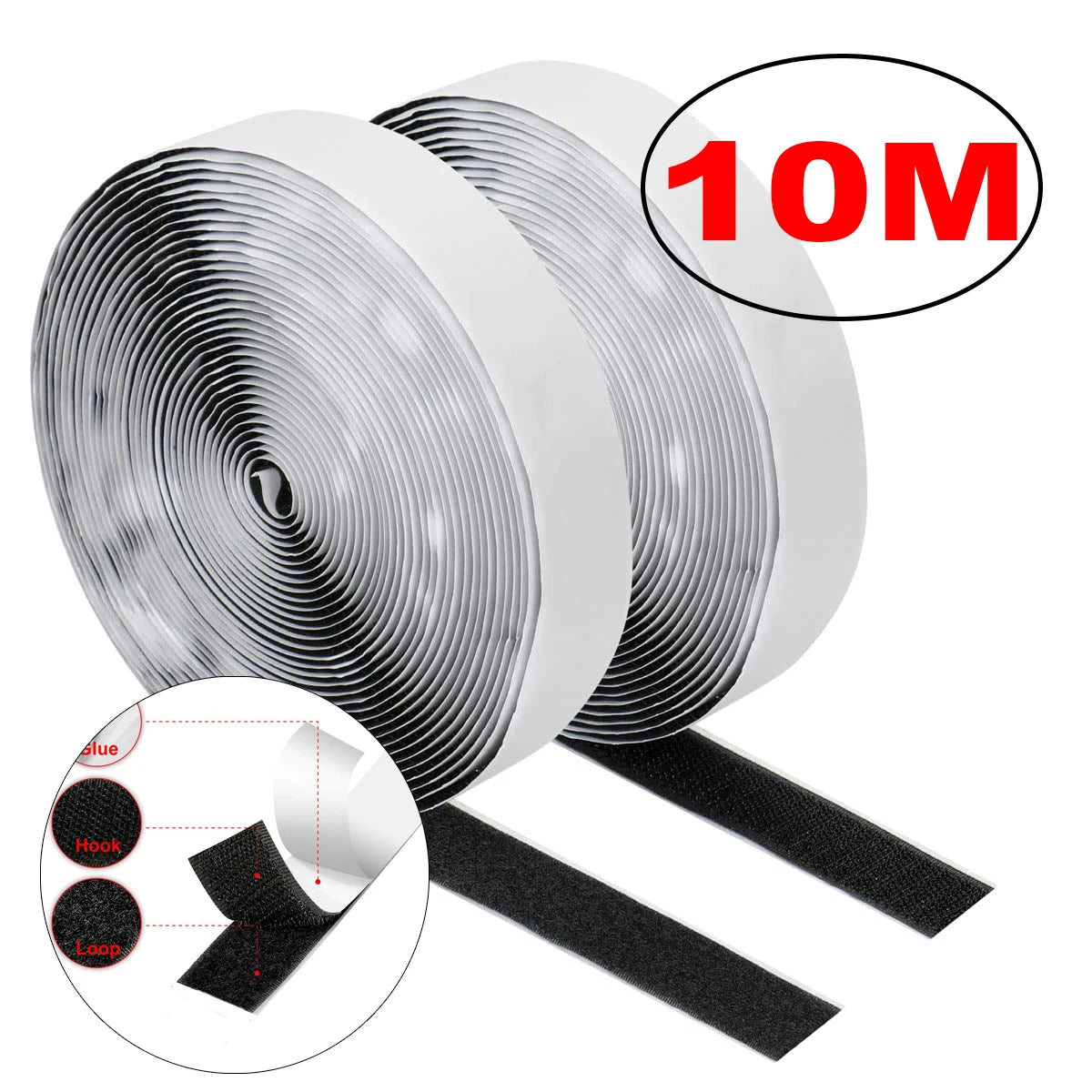 Self-Adhesive Hook & Loop Velcro Tape — Black & White, 20–50mm Width