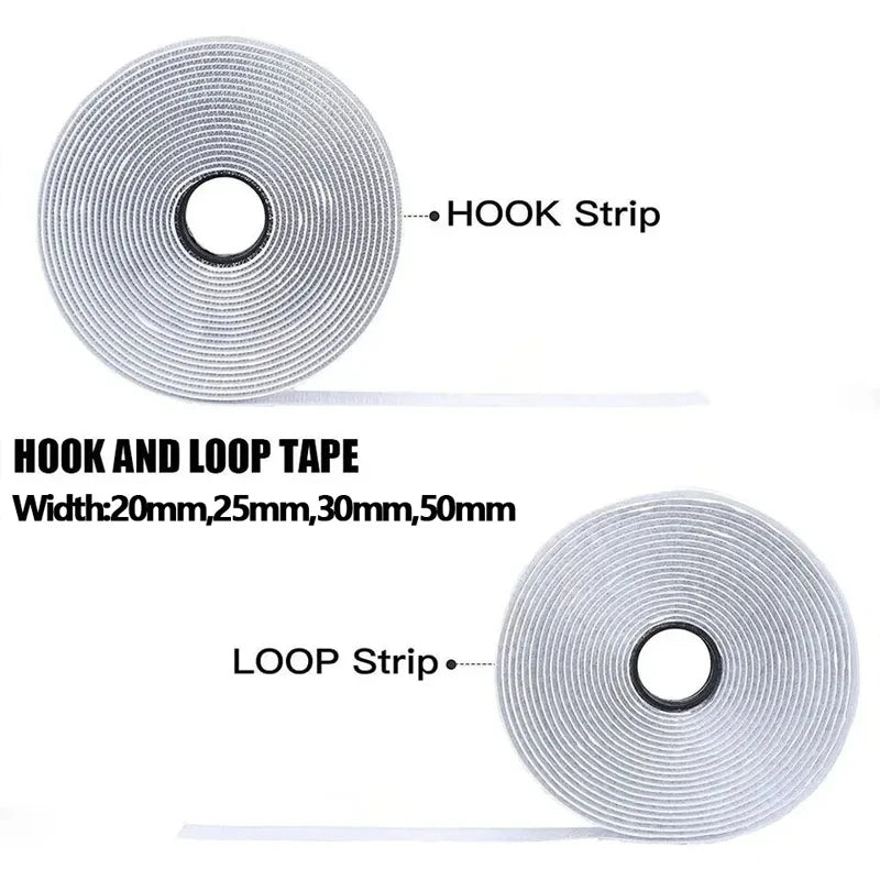 Self-Adhesive Hook & Loop Velcro Tape — Black & White, 20–50mm Width