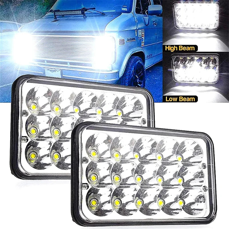 4x6 LED Headlight with White Halo DRL and Amber H4 Plug - 1 PC