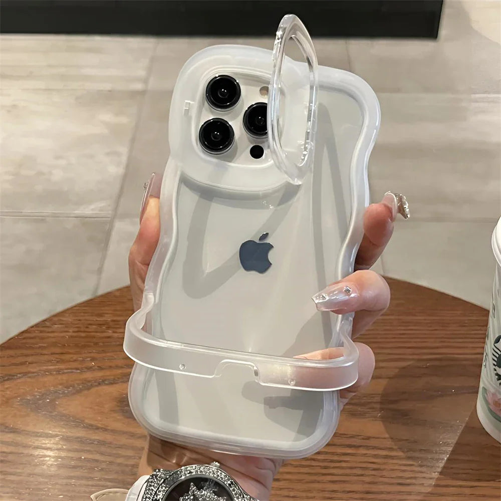 2-in-1 Clear Wave iPhone Case with Folding Kickstand