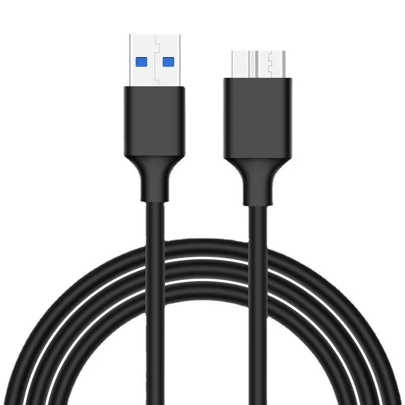Black USB cable with connectors on a white background