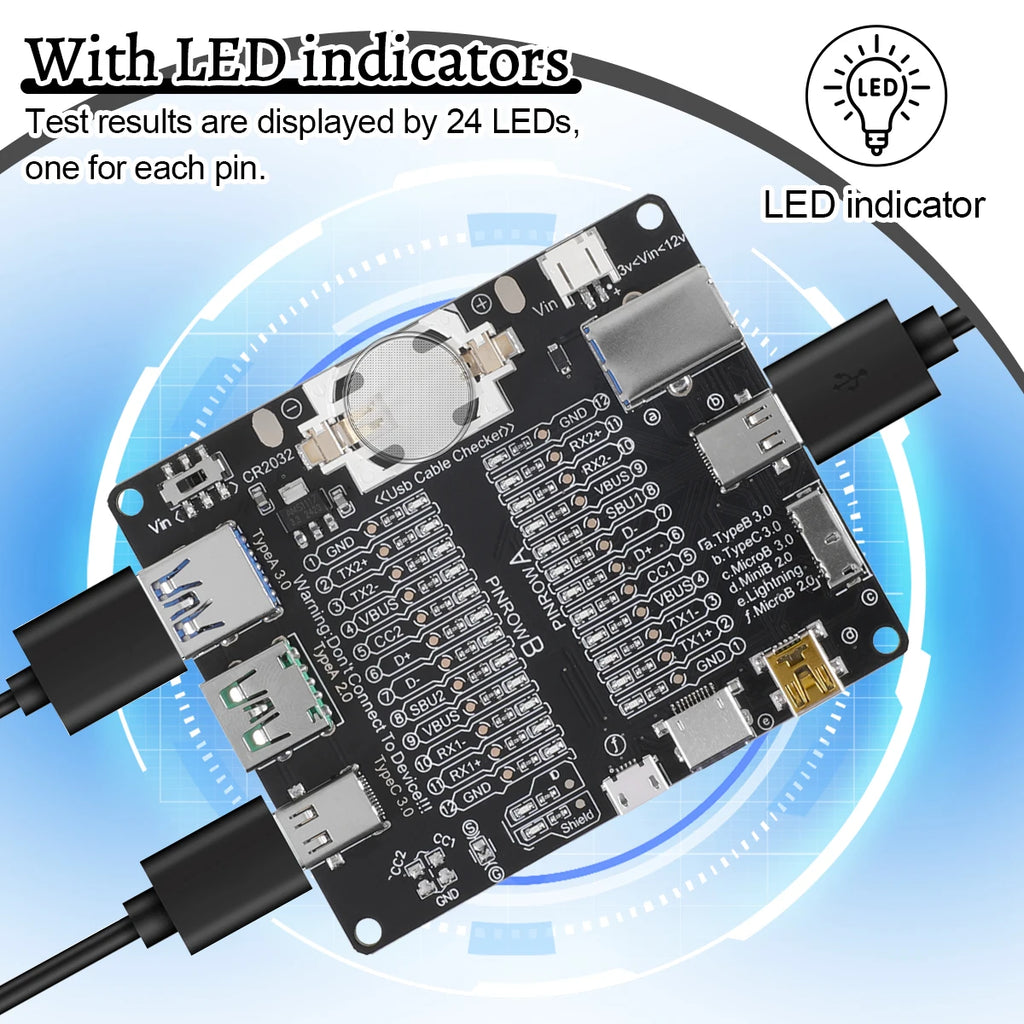 Black Cable Checker Test Board LED Indicators For Data Line Testing USB Line Data Line Test Board Without Shell