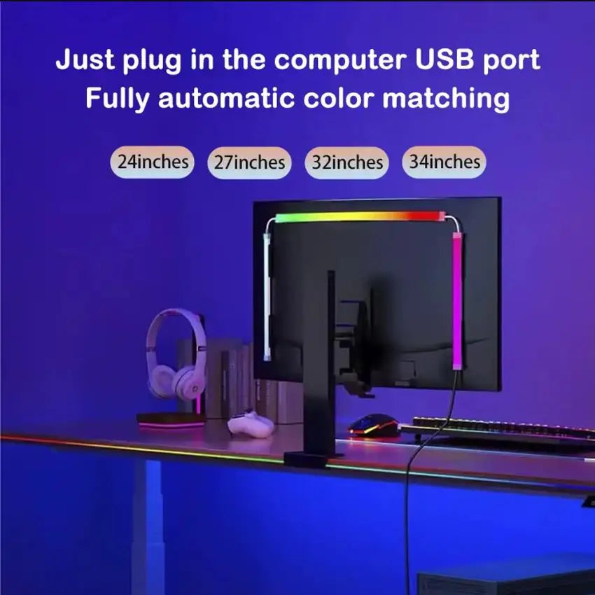 USB RGB LED-Lichtleisten für PC-Monitor, App-gesteuerte Gaming-Hintergrundbeleuchtung mit Musiksynchronisation, 24 bis 34 Zoll Computerbildschirm-LED-Beleuchtung für Gaming-Raum-Dekoration