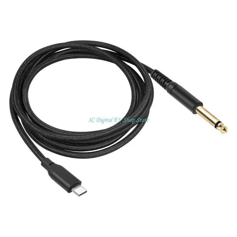 Black audio cable with USB-C and 6.35mm plug on a white background