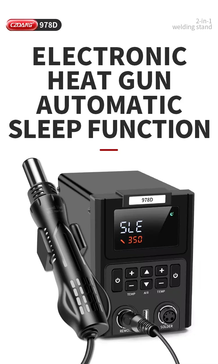 2-in-1 Hot Air Heat Gun and Soldering Iron - SMD Rework Station Dual LED Display