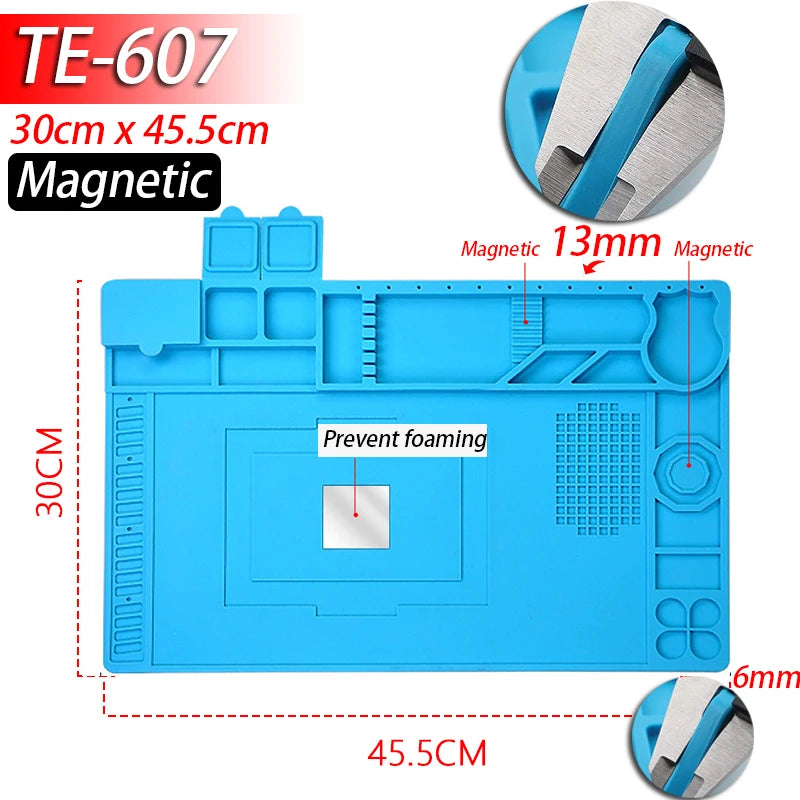 Silicone Soldering Mat - Heat Resistant 932F Anti-Static Magnetic Work Mat