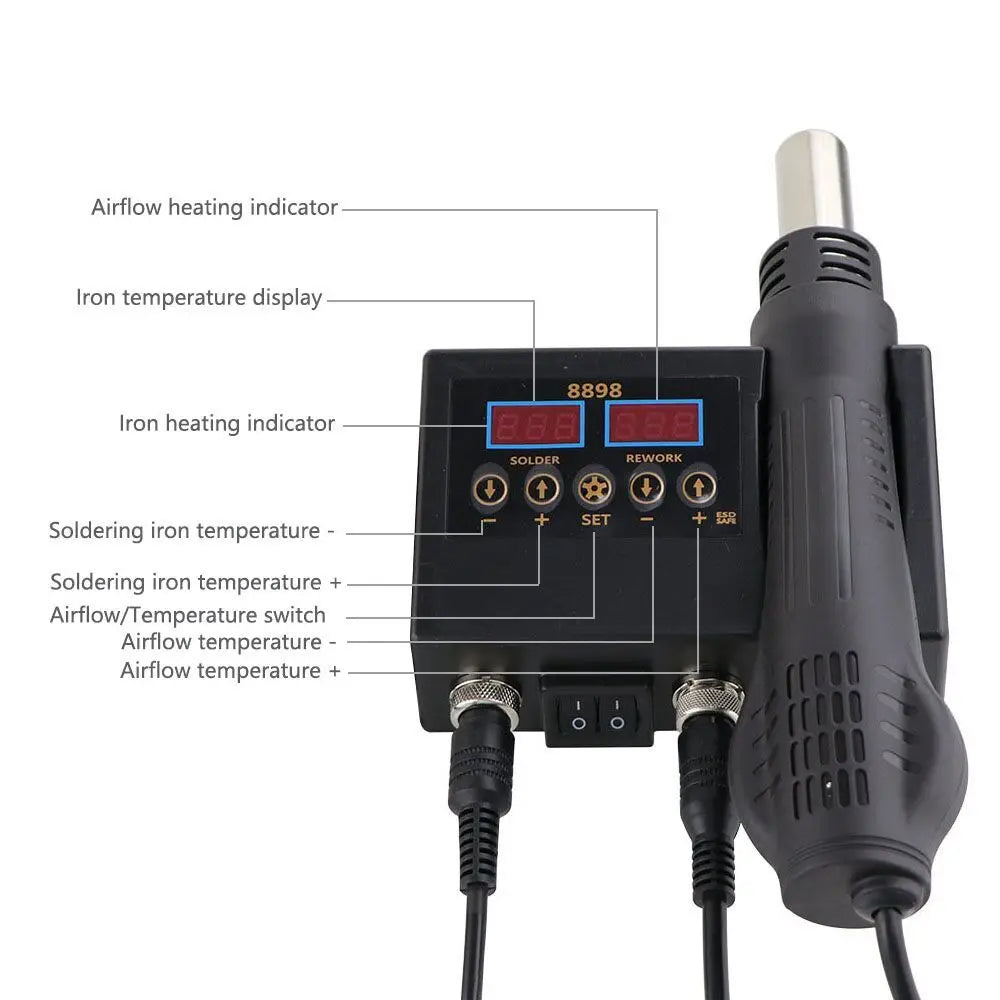 2-in-1 SMD Soldering Station - Digital Temp Control with Hot Air Heat Gun