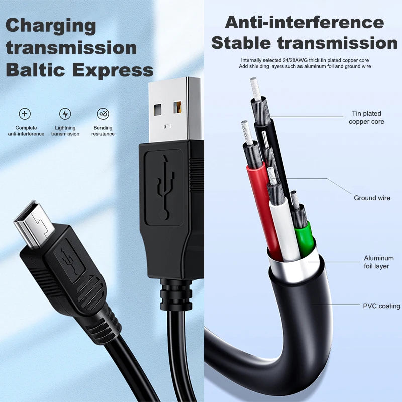 Mini USB to USB-A Cable 0.8M | Charging & Data Transfer | MP3, Camera, Hard Drive