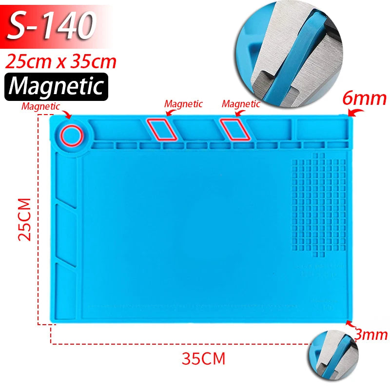 Silicone Soldering Mat - Heat Resistant 932F Anti-Static Magnetic Work Mat