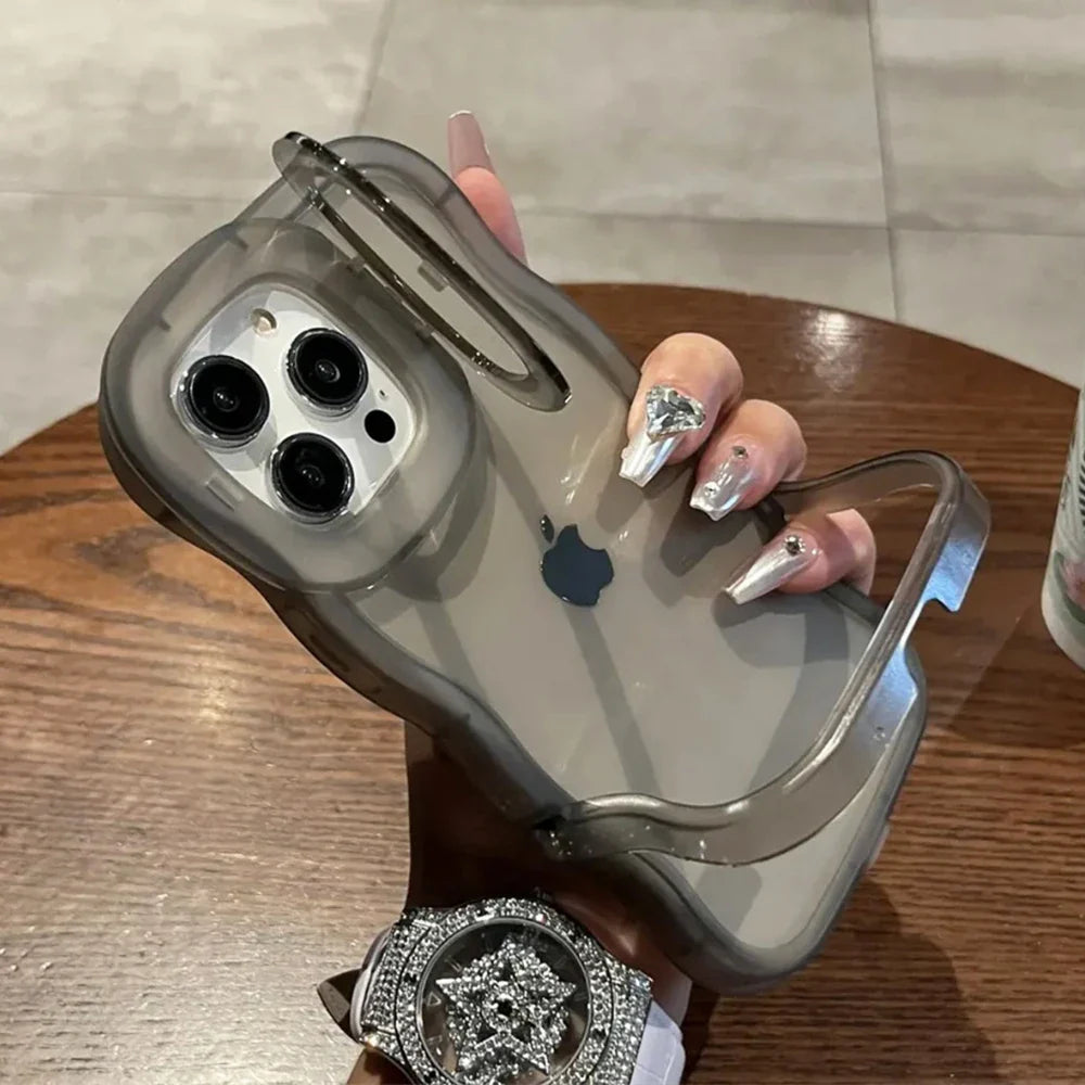 2-in-1 Clear Wave iPhone Case with Folding Kickstand