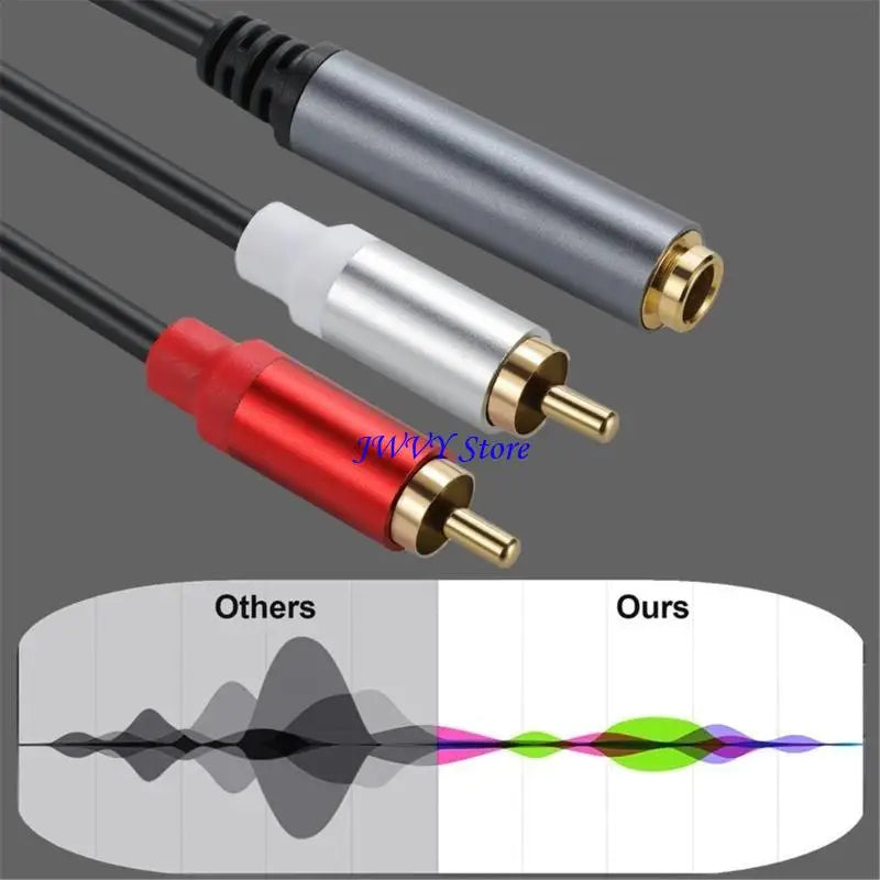 Two audio cables with different connector designs on a gray background.