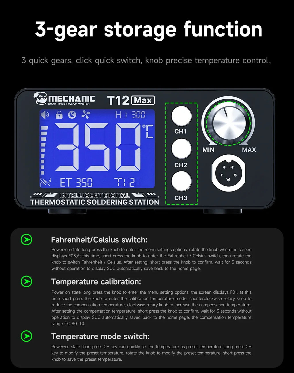Mechanic T12 MAX Soldering Station - 5s Heat, One-Touch Digital Display