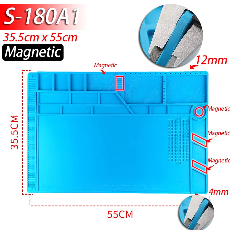 Silicone Soldering Mat - Heat Resistant 932F Anti-Static Magnetic Work Mat