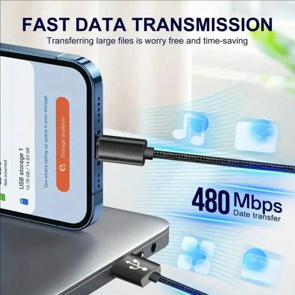 1/3PCS USB Type C Fast Charging Cable, Android Phone 3.3ft/6.6ft /9.9ft Long  USB A To USB-C High Speed Charger Data Cable