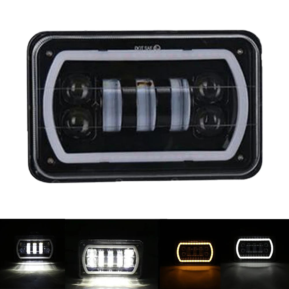 4x6 LED Headlight with White Halo DRL and Amber H4 Plug - 1 PC