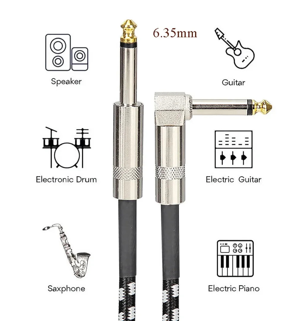 1/4" TRS Guitar Instrument Cable | OFC 95% Braided Shield | Straight & Right-Angle | 1.5m–10m
