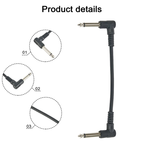 1/4" Right-Angle Guitar Pedal Patch Cable | 15cm Low-Profile | Tangle-Free Pedalboard Cable