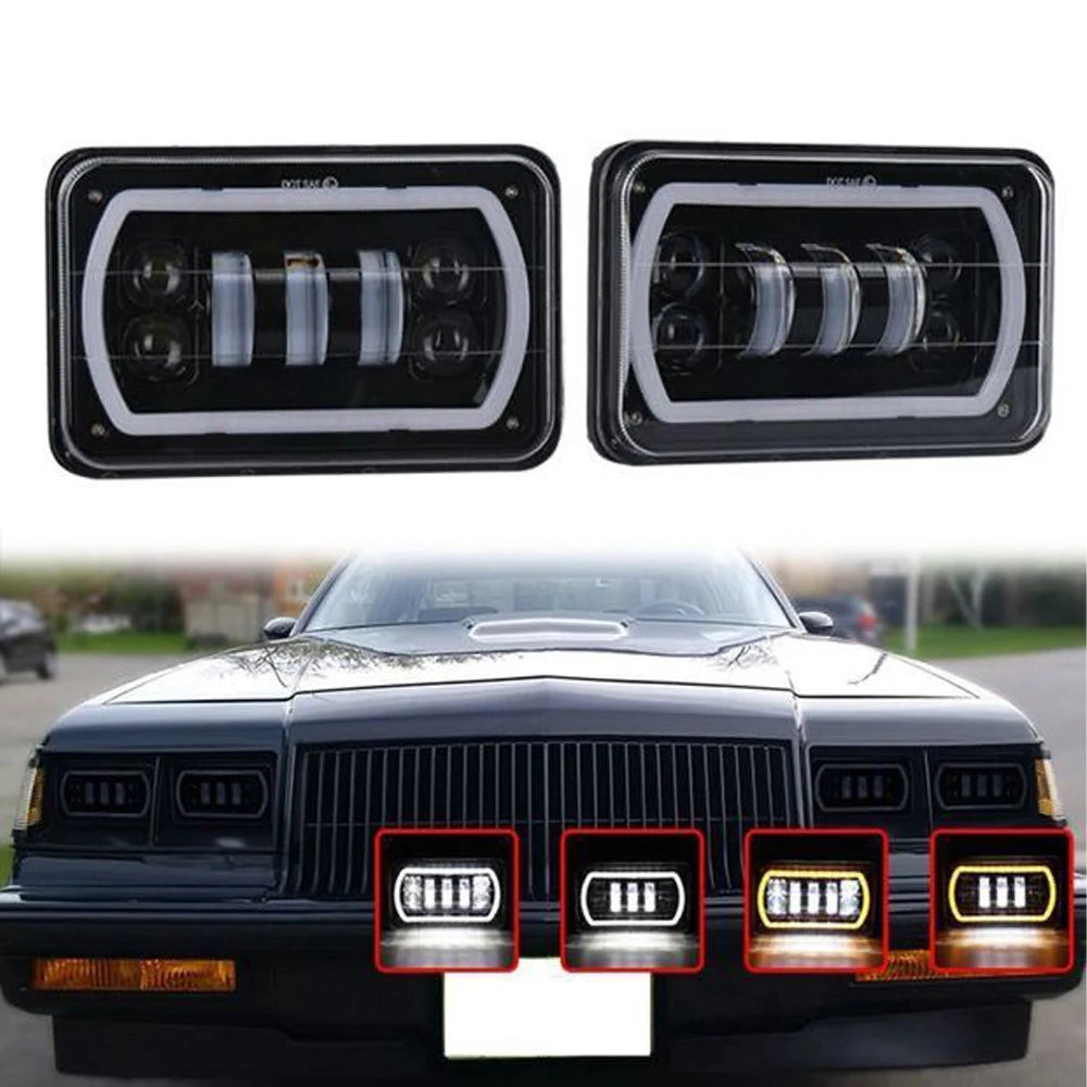 4x6 LED Headlight with White Halo DRL and Amber H4 Plug - 1 PC