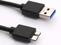Close-up of USB 3.0 cable with Type-A and micro-B connectors on a white background