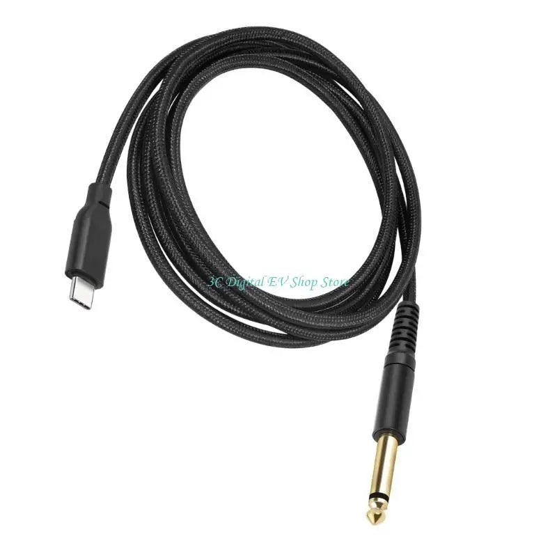 Black audio cable with USB-C and 6.35mm plug on a white background