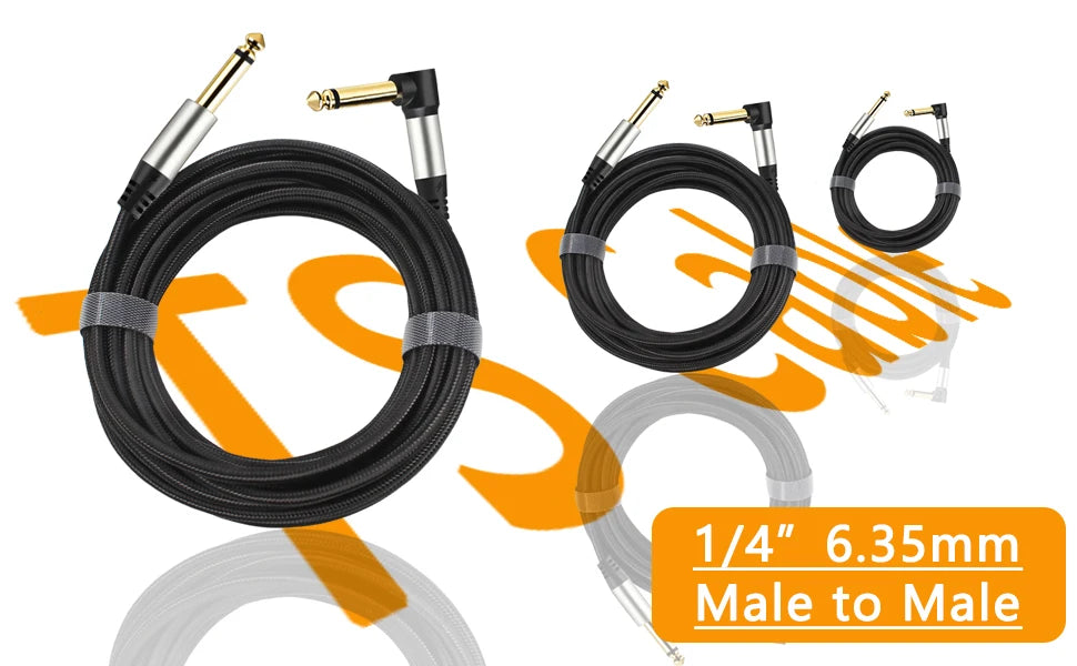 1/4" TS Mono Guitar Cable | Nylon Braided OFC | Straight & Right-Angle