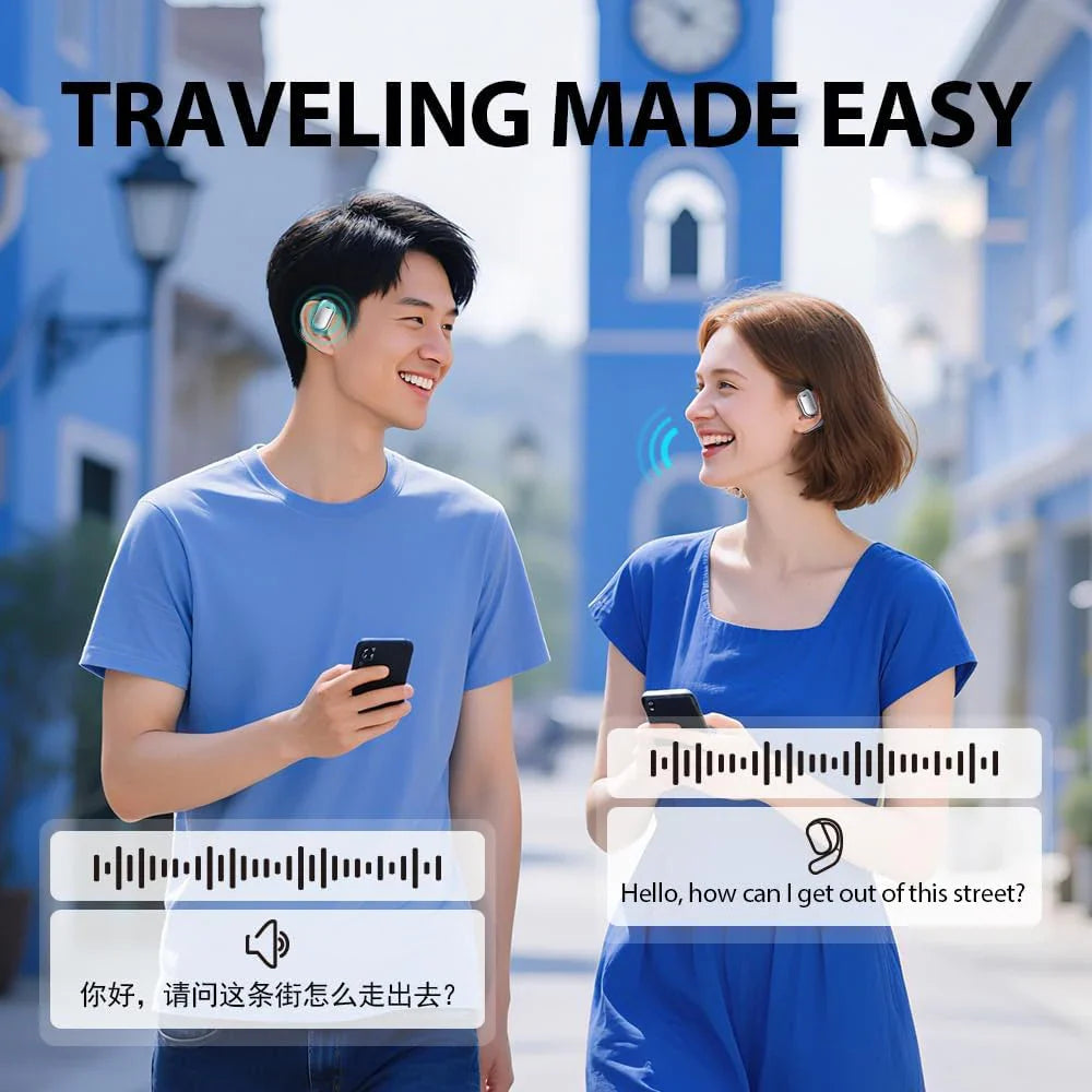 UYUXIO AI Translation Earbuds — Real-Time 144 Languages, LCD Screen, Open-Ear ANC