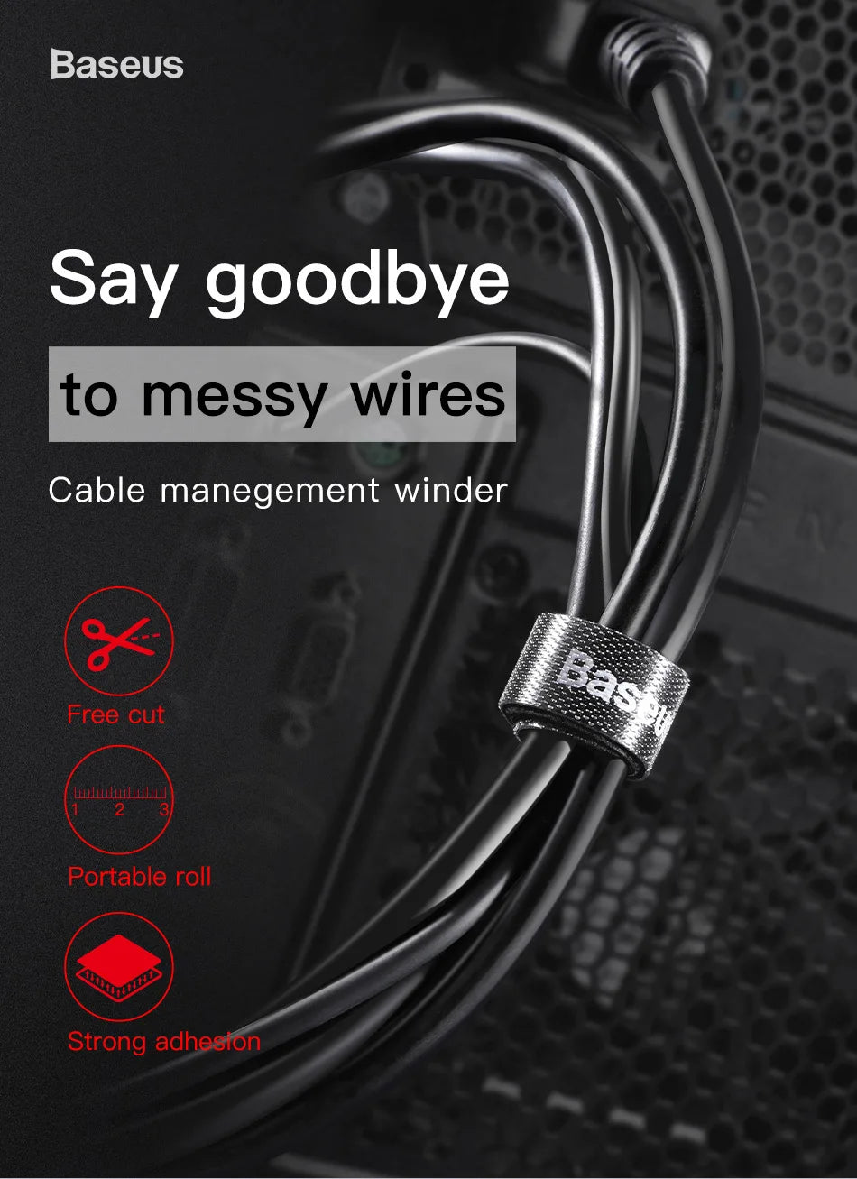 Baseus Velcro Cable Straps — Reusable Nylon Cable Ties & Organizer Clips
