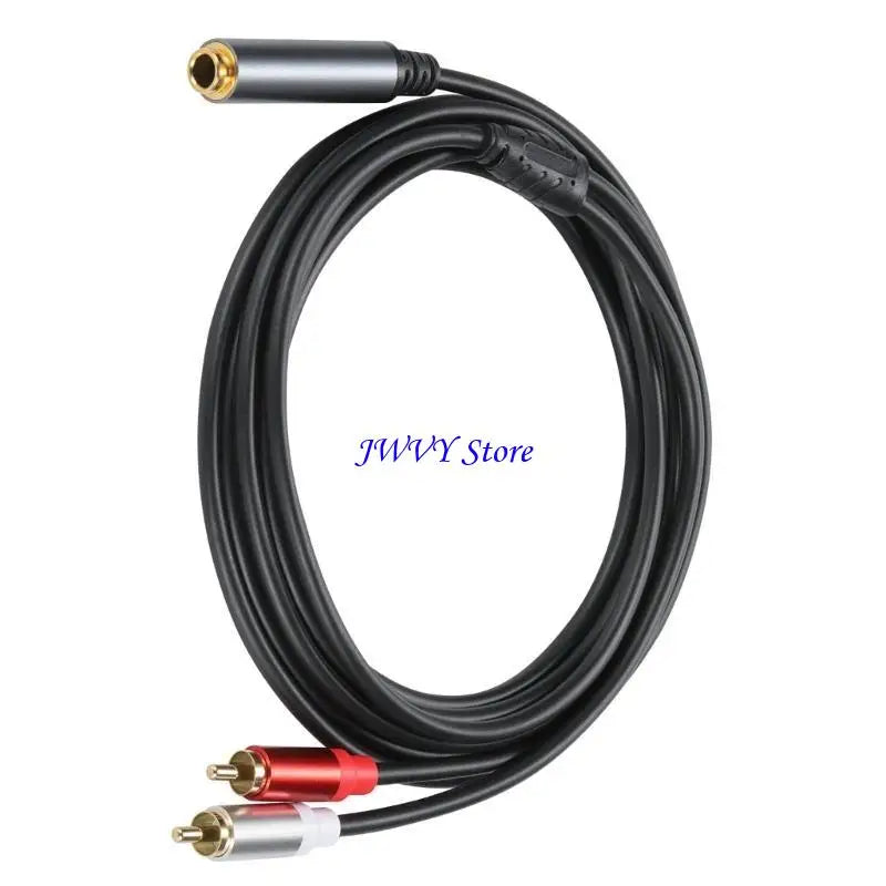 Coiled audio cable with RCA connectors on a white background, branded 'JWVY Store'.