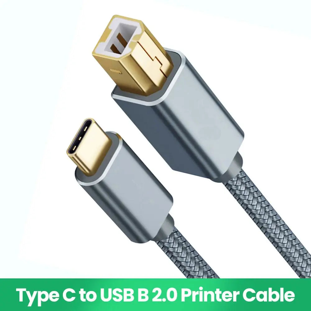 0.5m-3.0m USB C to USB B 2.0 Printer Cable Braided Printer Scanner Laptop Computer High Speed for Epson HP Brother Huawei Xiaomi