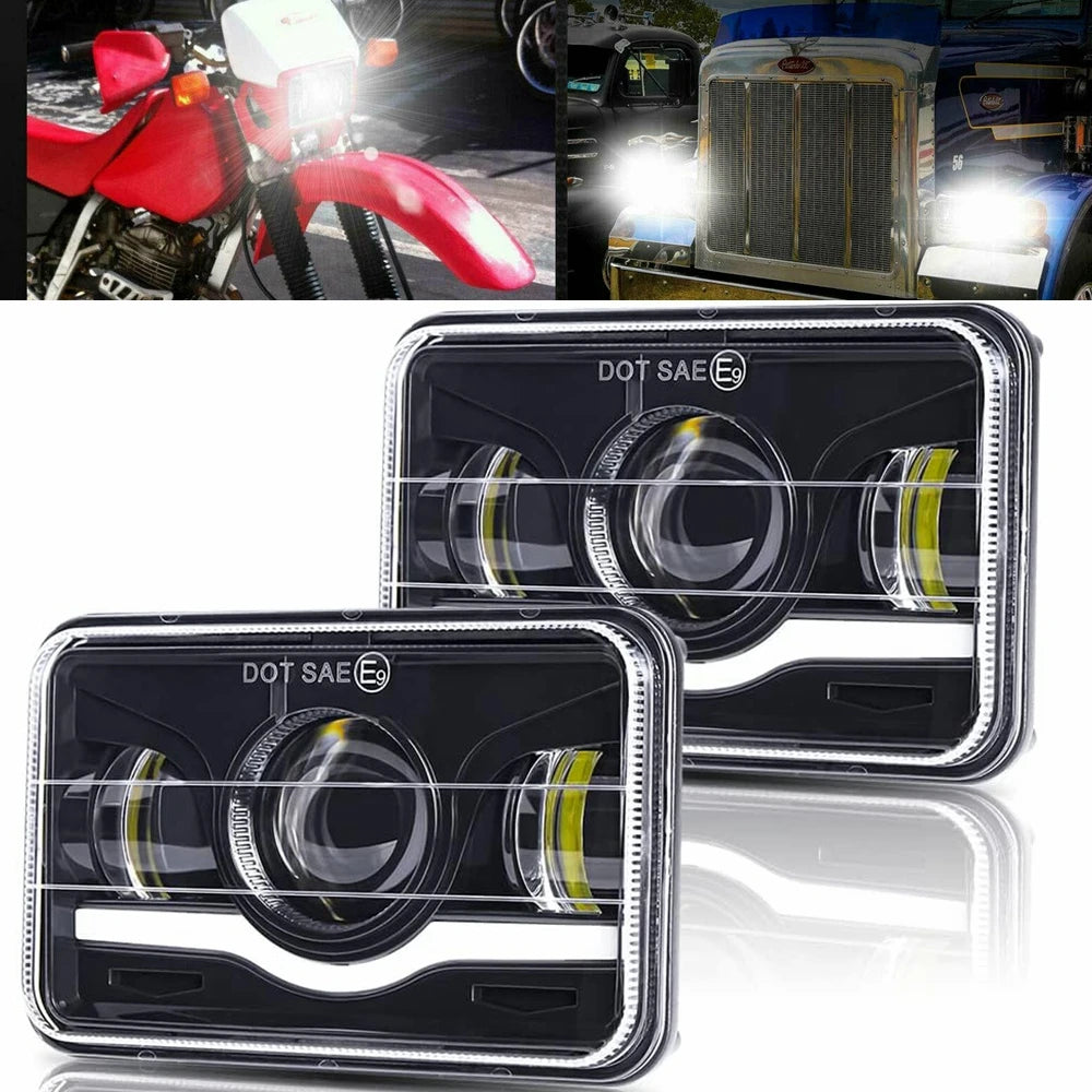 4x6 LED Headlight with White Halo DRL and Amber H4 Plug - 1 PC