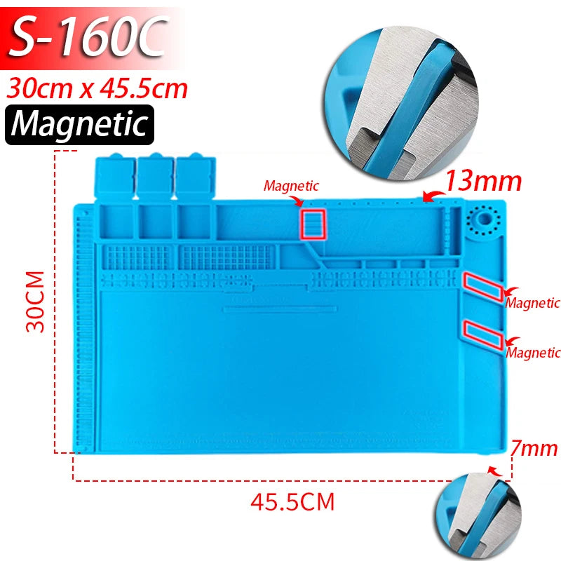 Silicone Soldering Mat - Heat Resistant 932F Anti-Static Magnetic Work Mat