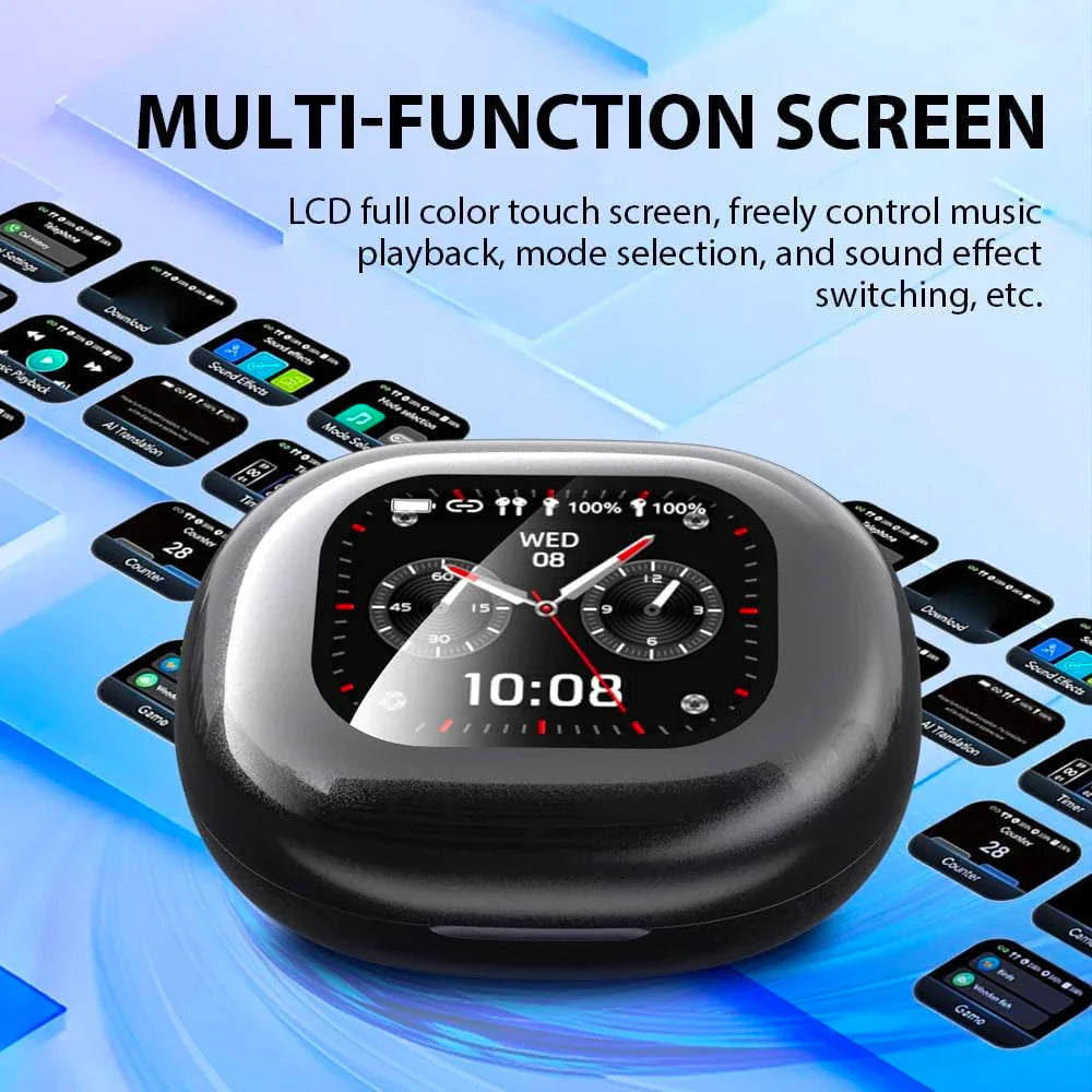 UYUXIO AI Translation Earbuds — Real-Time 144 Languages, LCD Screen, Open-Ear ANC