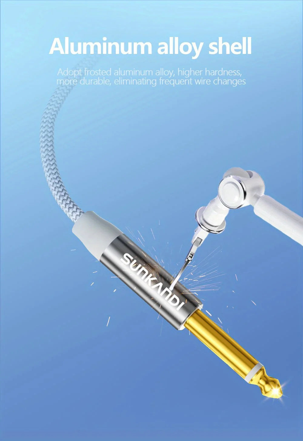 Sunkandi electronic component with aluminum alloy shell on a blue background