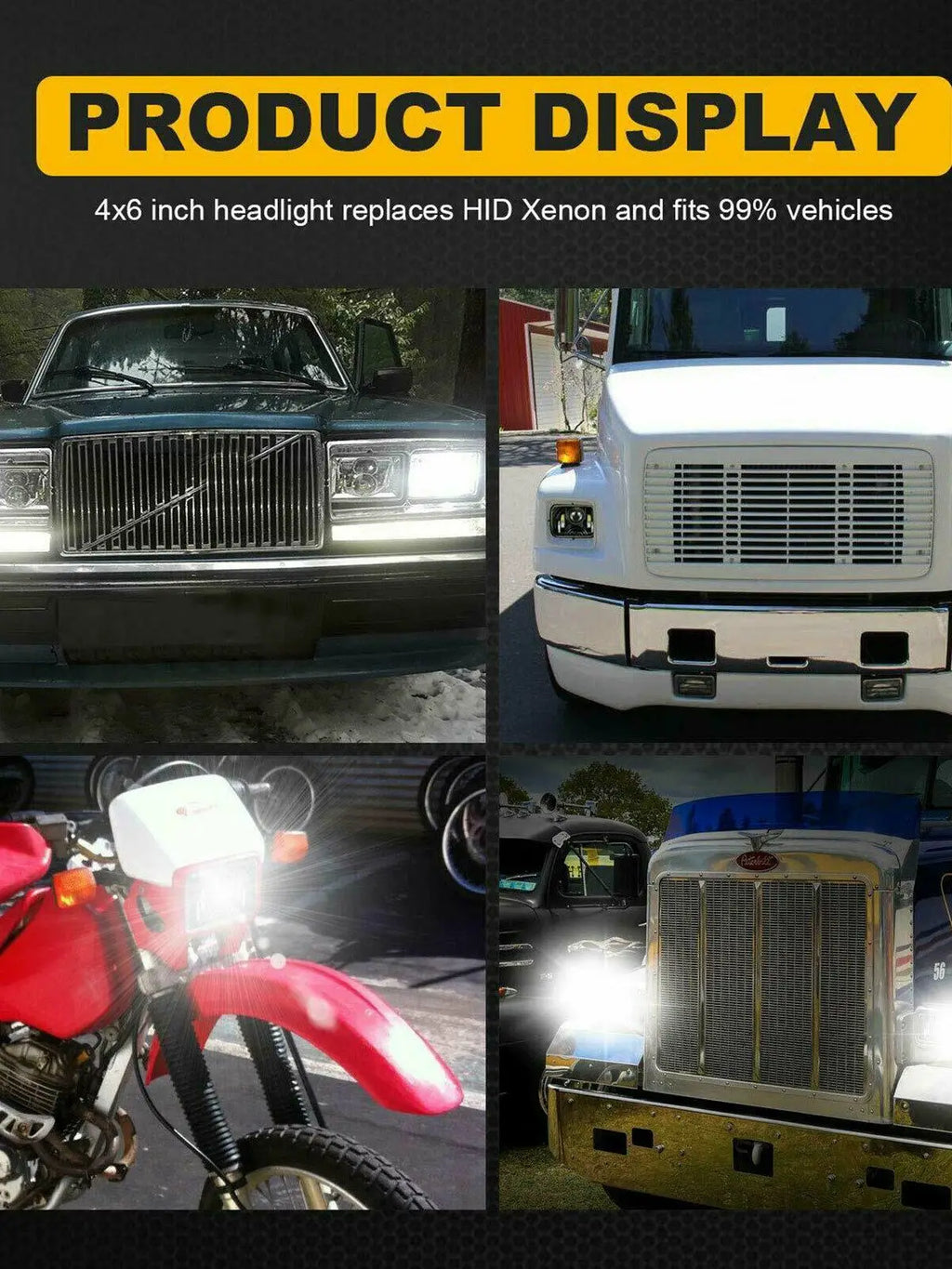 4x6 LED Headlight with White Halo DRL and Amber H4 Plug - 1 PC