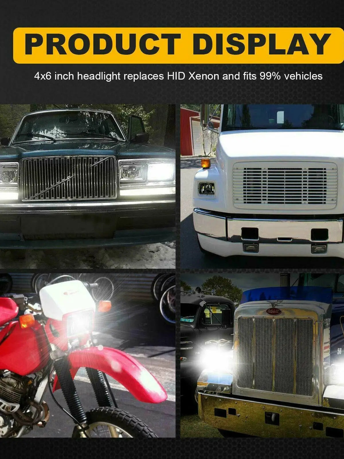 4x6 LED Headlight with White Halo DRL and Amber H4 Plug - 1 PC