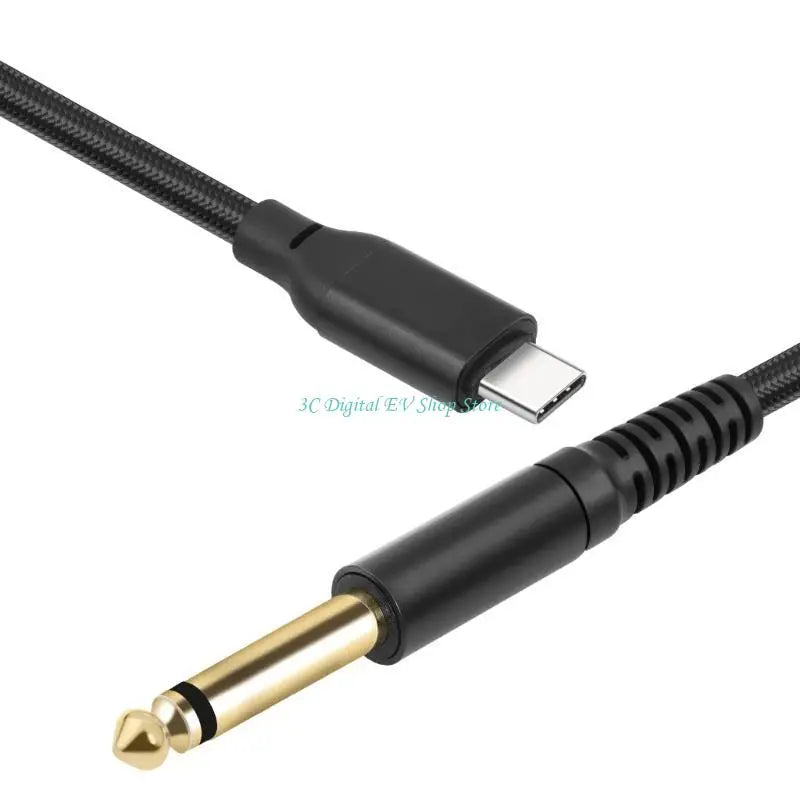 Black audio cable with Type-C connector and 6.35mm plug on a white background
