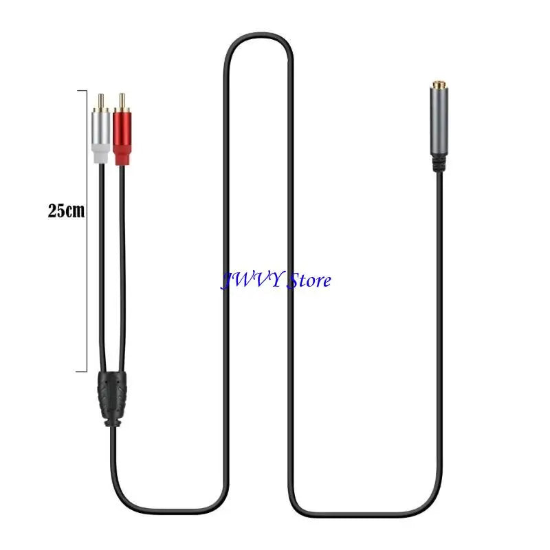 Black audio cable with red and silver connectors on a white background, labeled '25cm'.