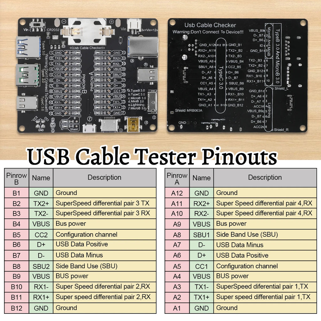 Black Cable Checker Test Board LED Indicators For Data Line Testing USB Line Data Line Test Board Without Shell