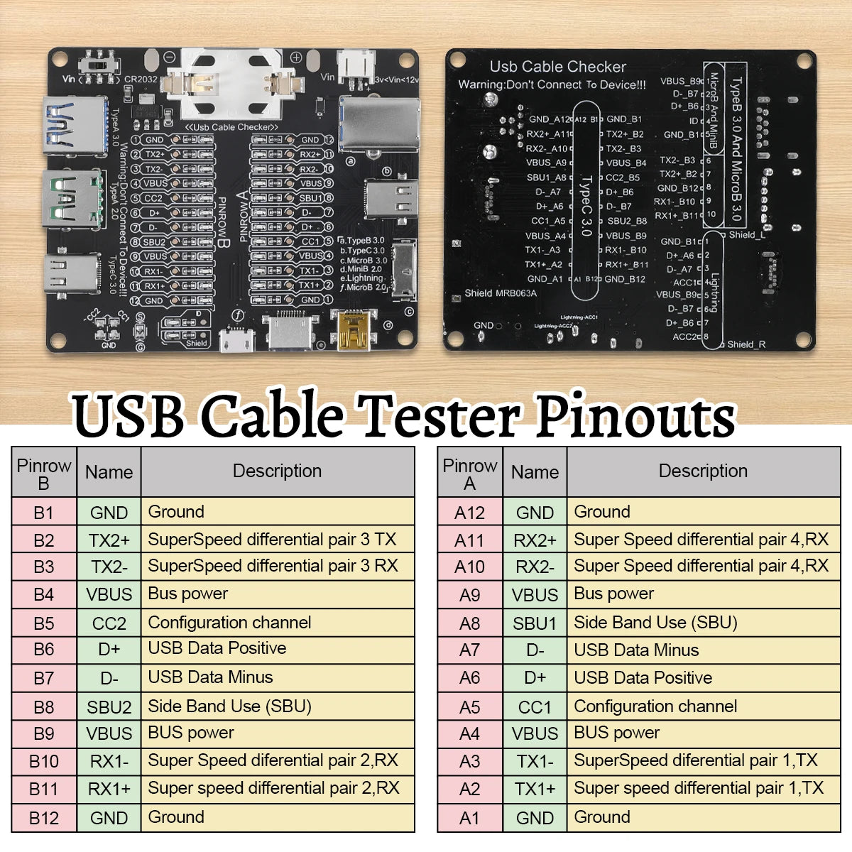 Black Cable Checker Test Board LED Indicators For Data Line Testing USB Line Data Line Test Board Without Shell