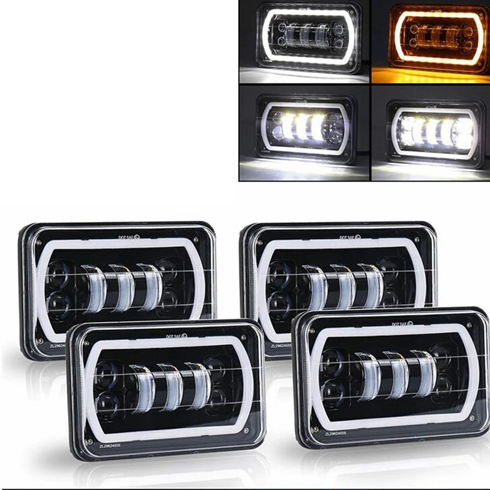 4x6 LED Headlight with White Halo DRL and Amber H4 Plug - 1 PC
