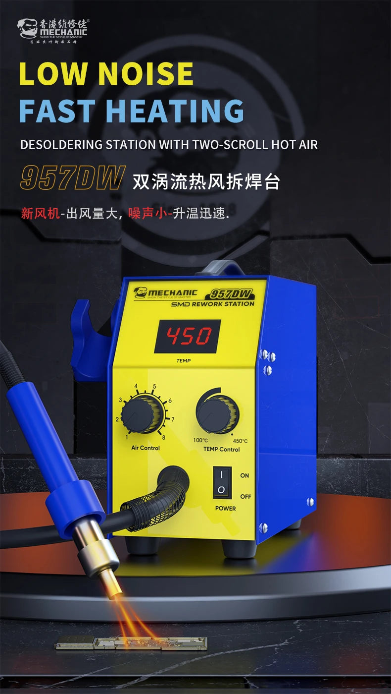 Mechanic 957DW Hot Air Rework and Desoldering Station - Dual Scroll