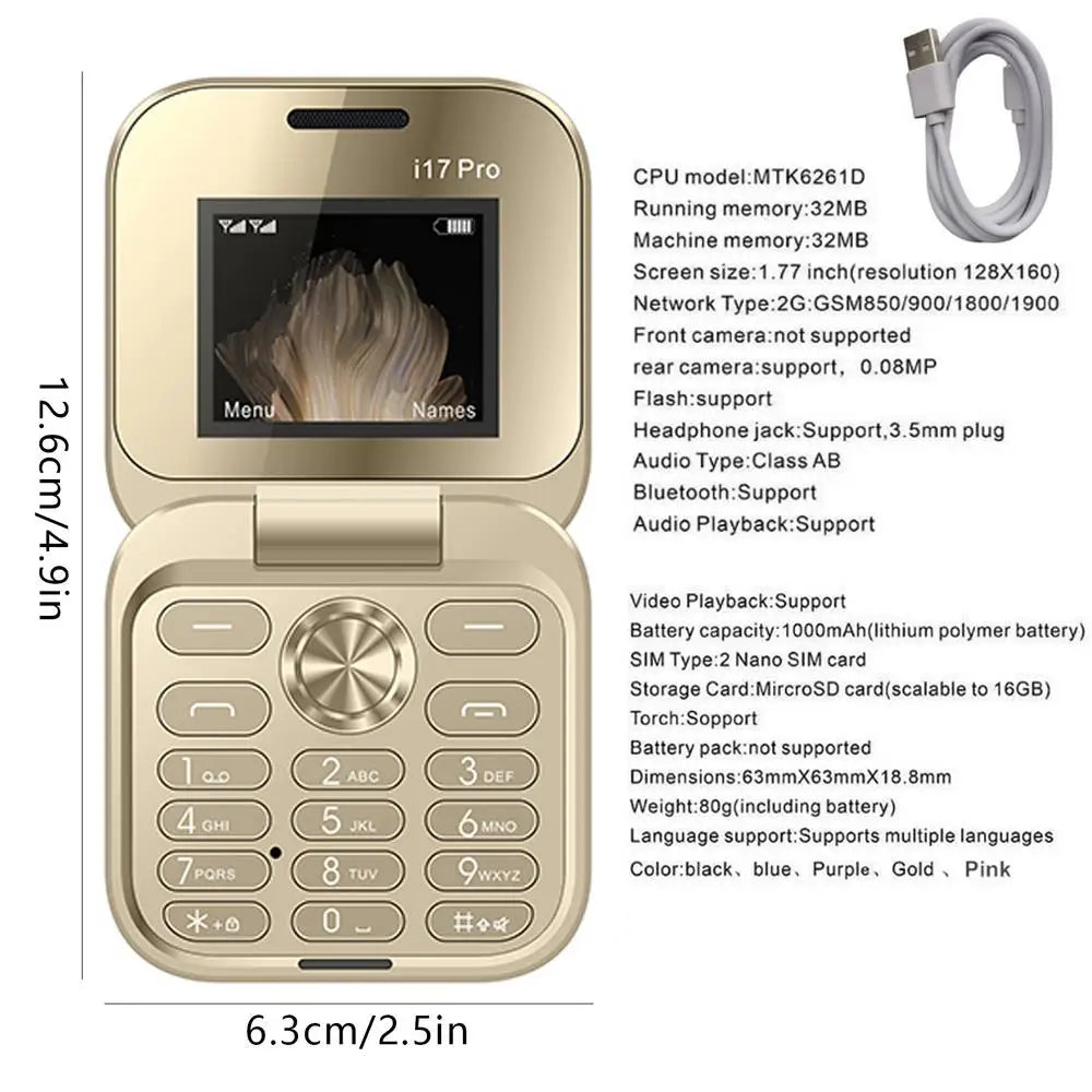 Mini Foldable Phone for Seniors | 2G GSM Dual SIM Clamshell Mobile