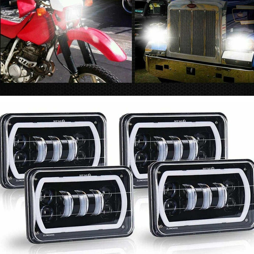 4x6 LED Headlight with White Halo DRL and Amber H4 Plug - 1 PC