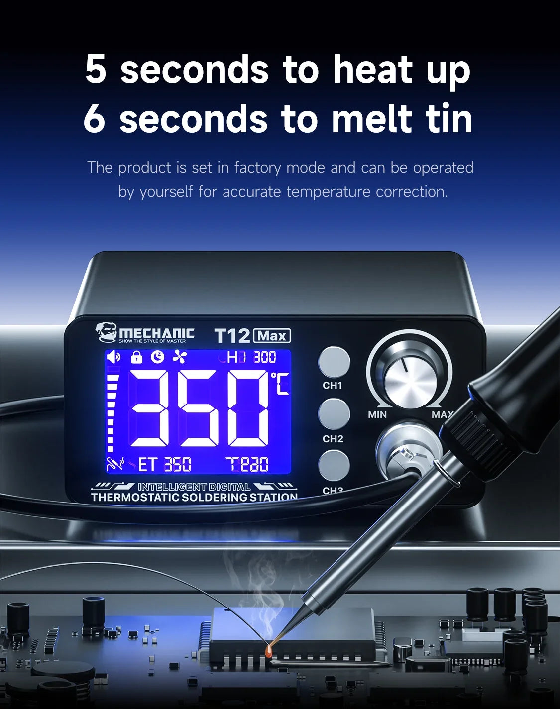 Mechanic T12 MAX Soldering Station - 5s Heat, One-Touch Digital Display