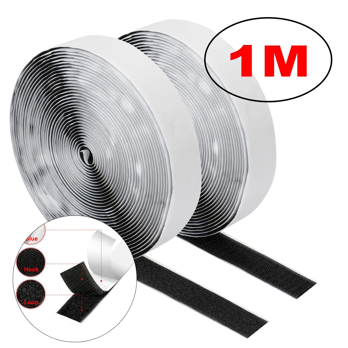 Self-Adhesive Hook & Loop Velcro Tape — Black & White, 20–50mm Width